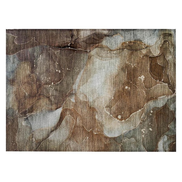 2' x 3' Brown Abstract Indoor Outdoor Area Rug