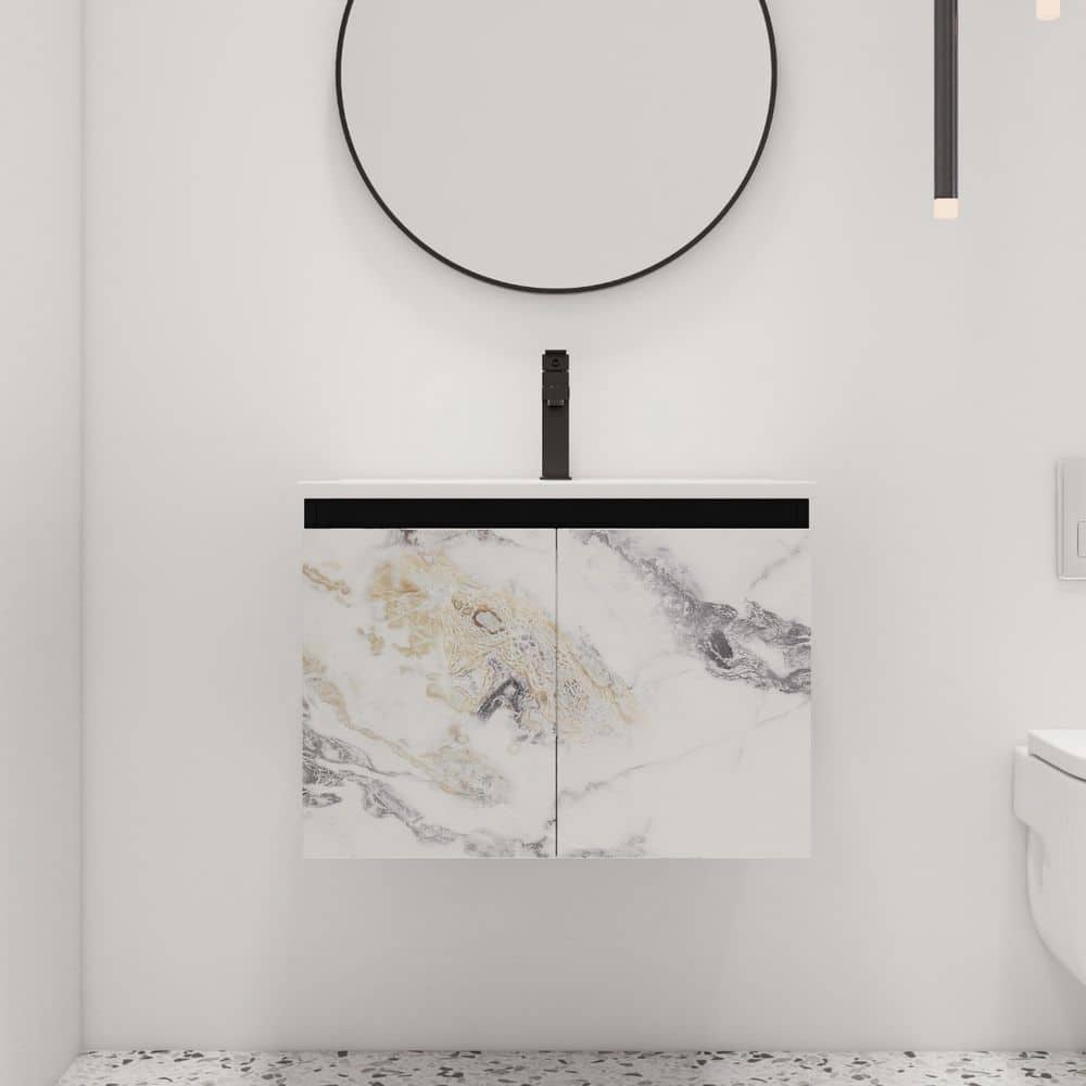 24 in. W x 18.3 in. D x 17.3 in. H Wall Mounted Bath Vanity in Black with W