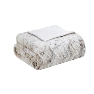 60 in. x 70 in. Natural Oversized Faux Fur Throw - Marble Print Long Throw Blanket
