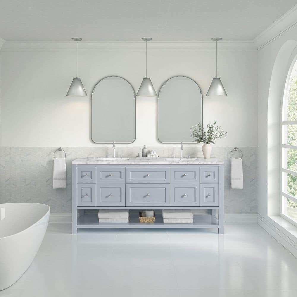 Breckenridge 72.0 in. W x 23.5 in. D x 34.25 in. H Double Bath Vanity in Serenity Blue with Carrara White Marble Top price history on PriceWatchPro