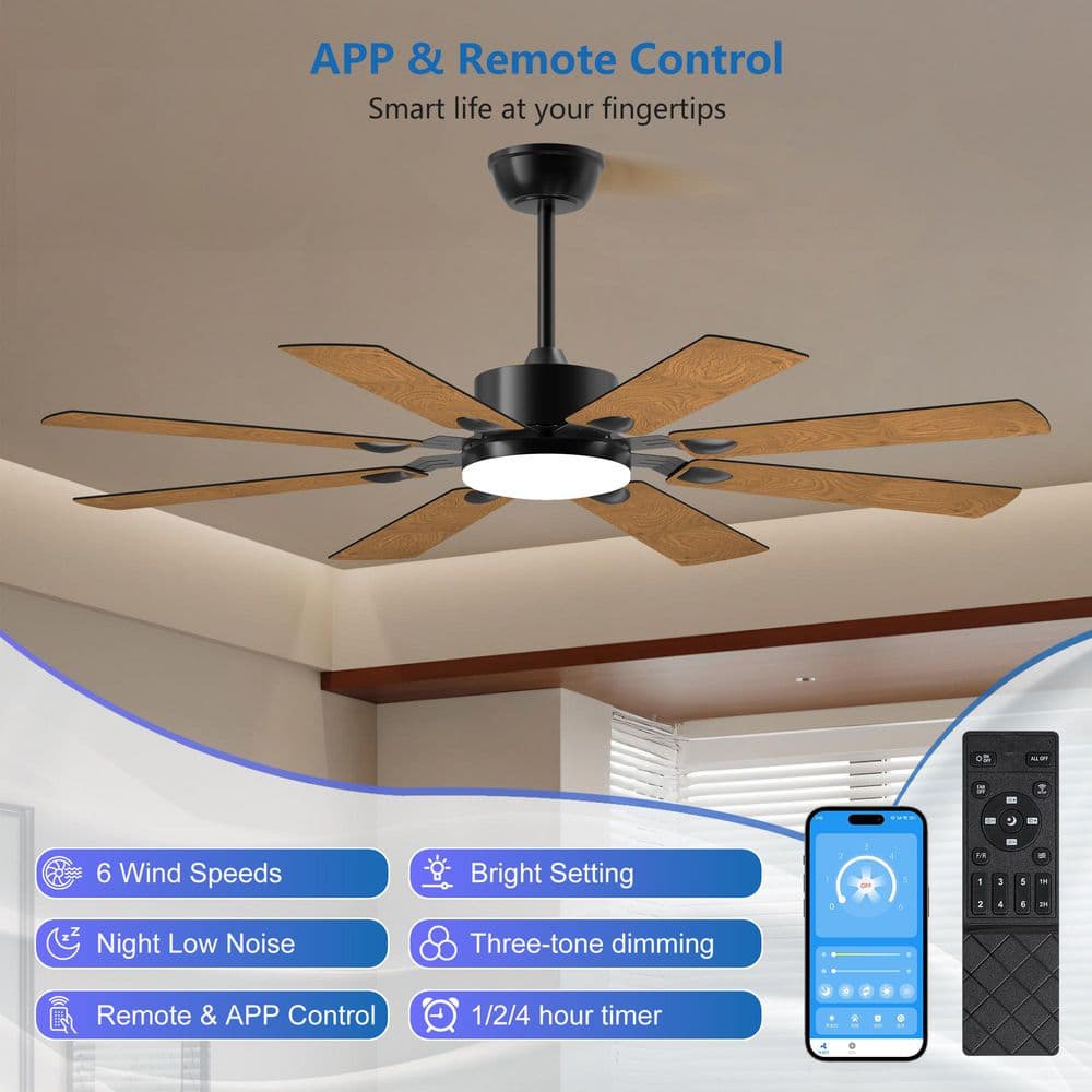 52 in. Indoor Plywood Black Ceiling Fan with LED Light 6-Speed Noiseless Reversible DC Motor Fan for Dinning Living Room price history on PriceWatchPro