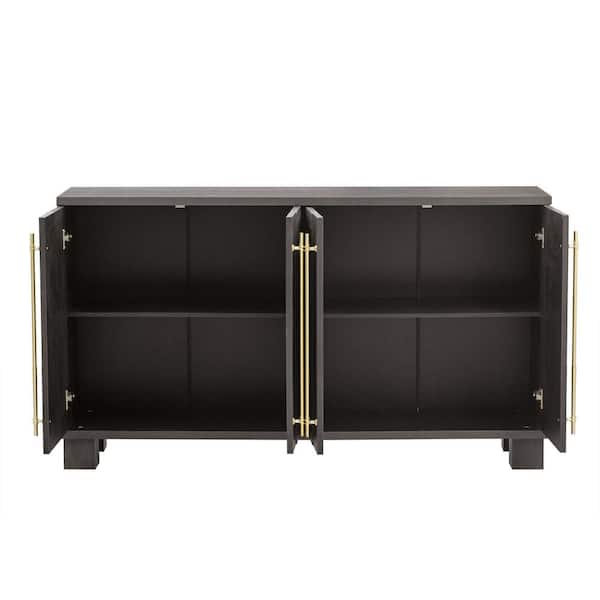 60 in. Wood Pantry Organizer with Adjustable Shelves and Gold Handles in Taupe