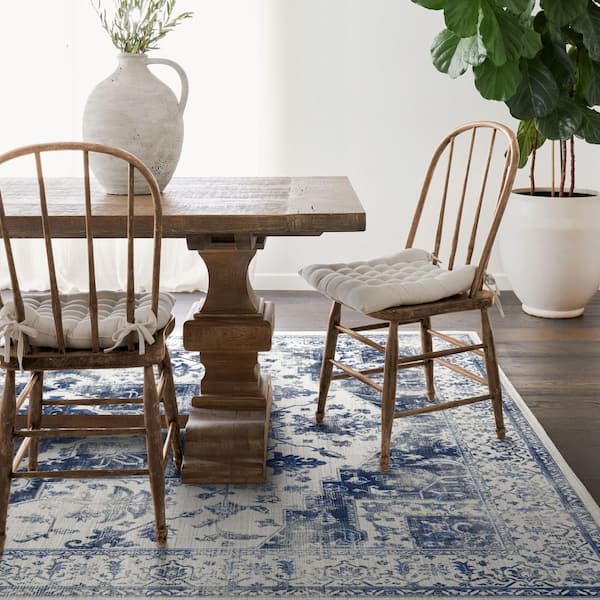 Machine Washable Rug with Standard Pad - Kira Delft Blue 5 ft. x 7 ft.