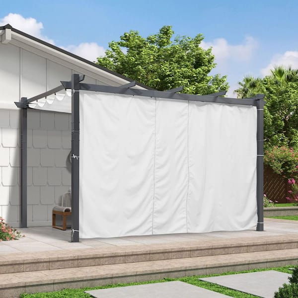 11.4 ft. x 6.9 ft. Retractable Polyester Replacement Outdoor Curtains Privacy for Pergola and Gazebo, White