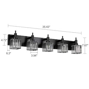 Orillia 35.4 in. 5-Light Modern Black Bathroom Vanity Light with Crystal Shades