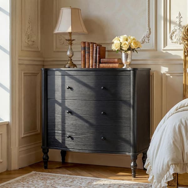Homsee Black 3 Drawer 32.8 in. Wide Chest of Drawers with Solid Wood Legs, Curved Drawer, Modern Design For Living Room Homsee Black 3 Drawer 32.8 in. Wide Chest of Drawers with Solid Wood Legs, Curved Drawer, Modern Design For Living Room