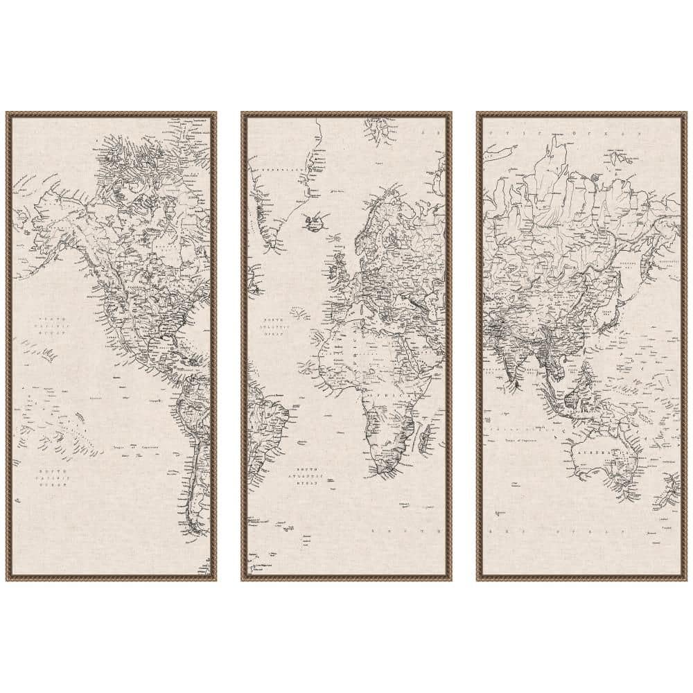 "3 Piece Sylvie ""Vintage World Map"" by The Creative Bunch Studio Map Framed Art Print Set 40 in. x 18 in." price history on PriceWatchPro