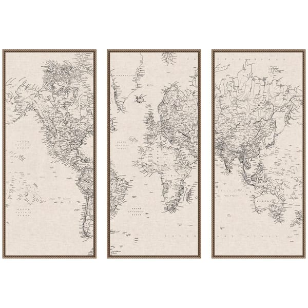 3-Piece Sylvie "Vintage World Map" by The Creative Bunch Studio Map Framed Art Print Set 40 in. x 18 in.