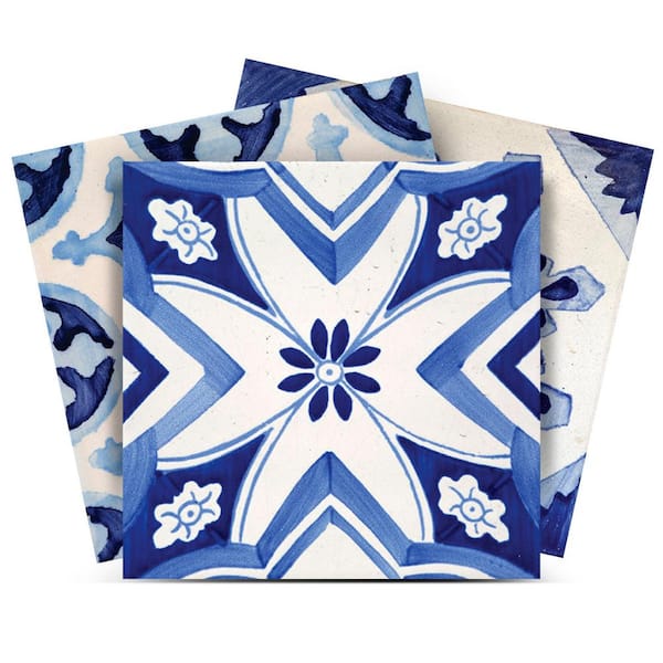 MI ALMA Blue, White V15 4 in. x 4 in. Vinyl Peel and Stick Tile (24 Tiles, 2.67 sq. ft./pack)