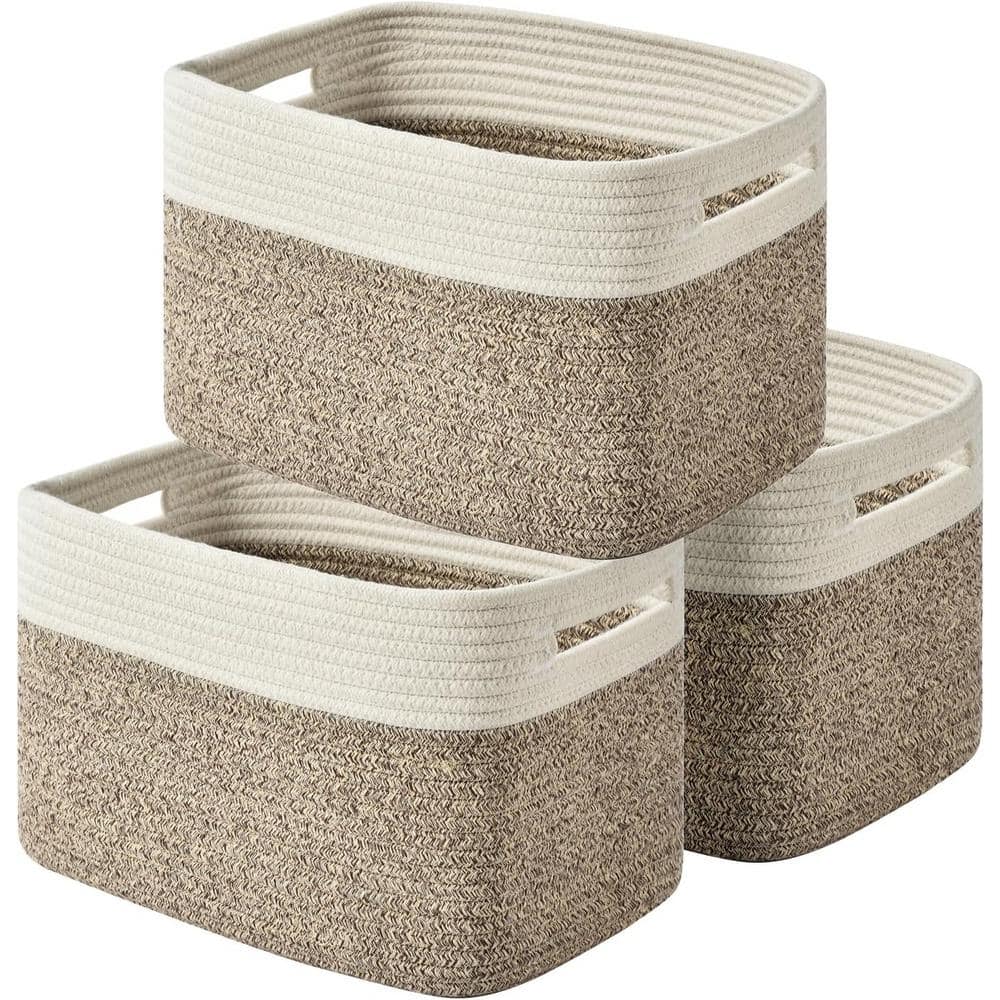 3 Pack Brown Woven Baskets for Storage, Decorative Baskets