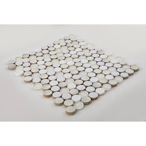 Polka Uno Gray, White, Tan 11-5/8 in. x 12-7/8 in. Textured Round Glass and Ceramic Mosaic Tile (5.2 sq. ft./Case)