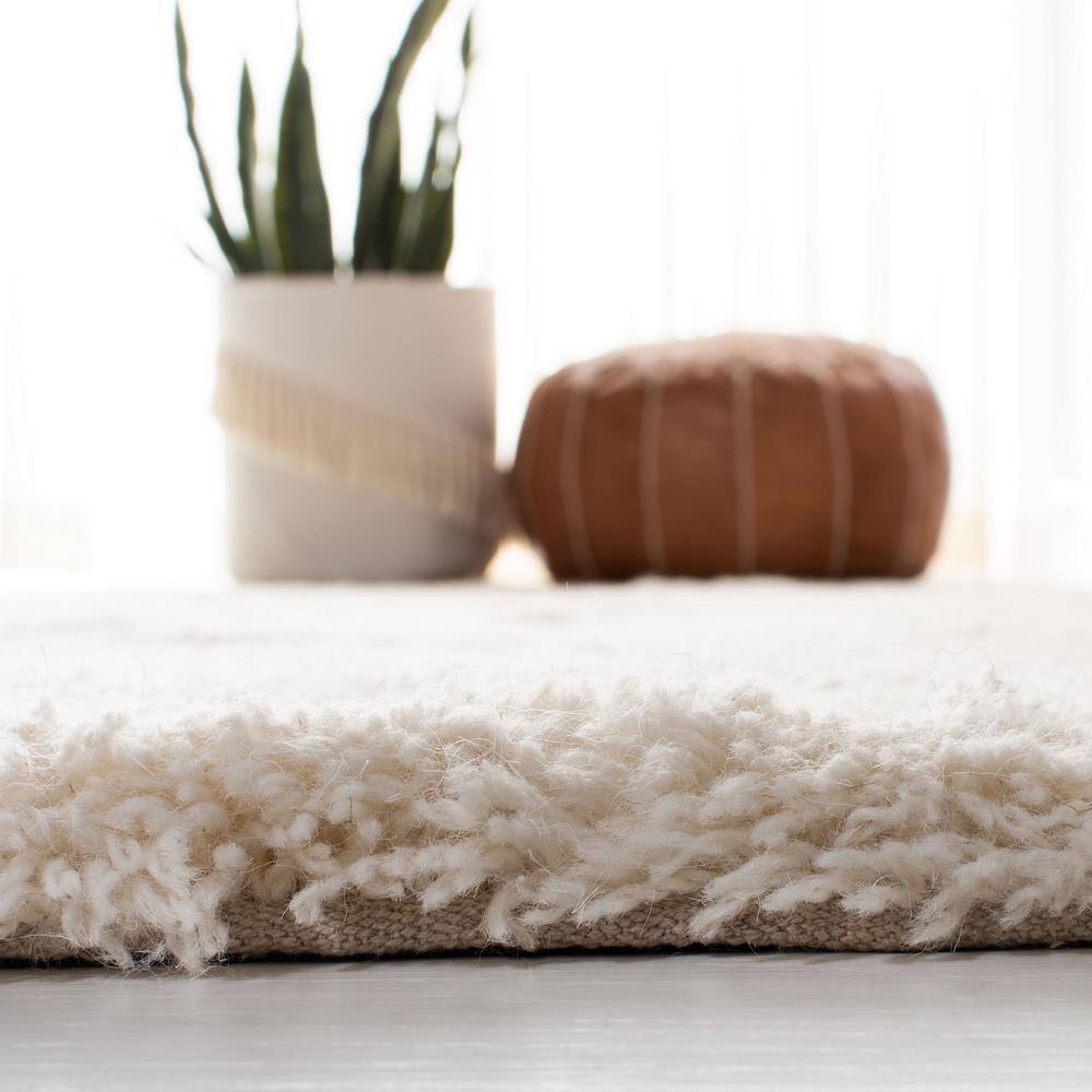 Ivory and Black Hand-Tufted Wool Shag Area Rug, 5' x 8'