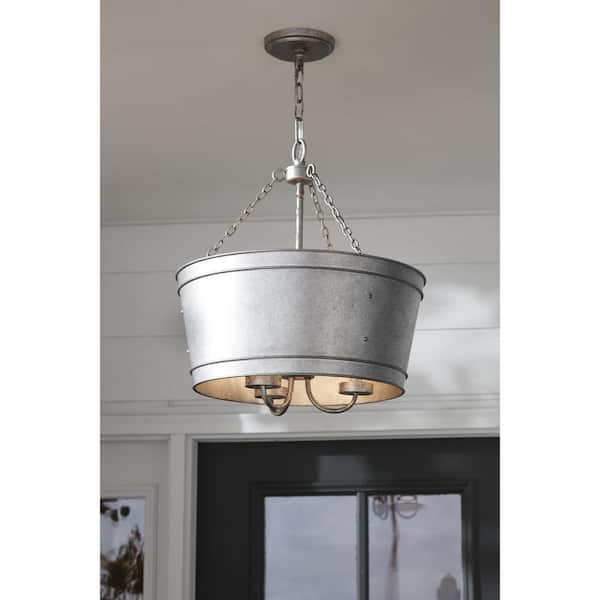 Galveston Collection 3-Light Galvanized Finish Clear Seeded Glass Farmhouse Indoor Pendant Light