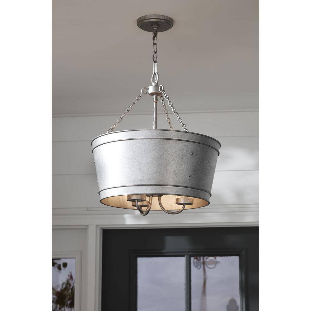 Galvanized Steel and Glass Farmhouse Outdoor Pendant Light