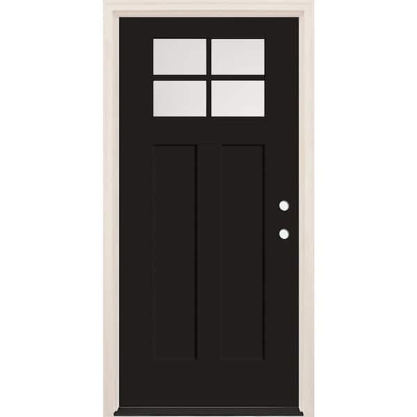 Builders Choice 36 in. x 80 in. Left-Hand 4-Lite Clear Glass Onyx Painted Fiberglass Prehung Front Door with 6-9/16 in. Frame