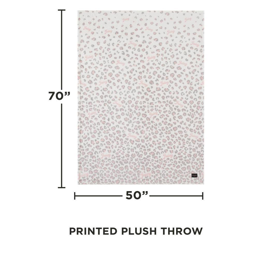 Juicy Couture Pink and White Leopard Plush Throw Blanket