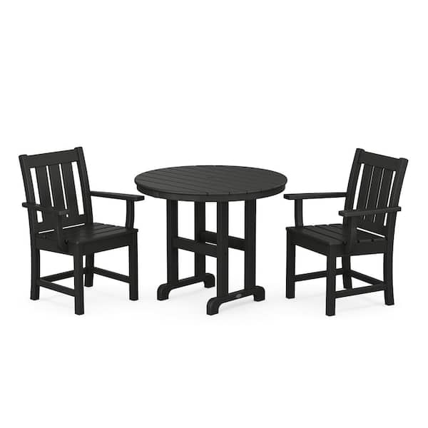 POLYWOOD 3-Piece Oxford Farmhouse Plastic Outdoor Bistro Set in Black
