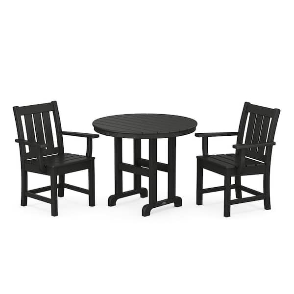 POLYWOOD 3-Piece Oxford Farmhouse Plastic Outdoor Bistro Set in Black