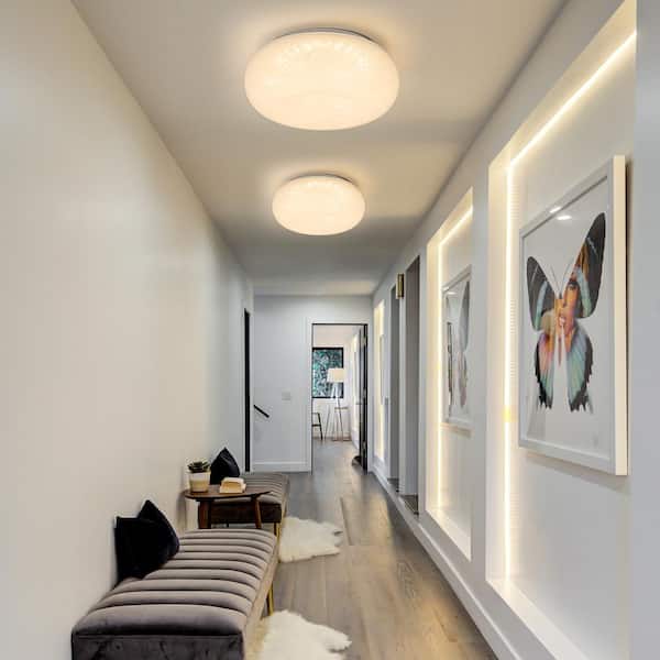 Dvorakova 11.81 in. 1-Light White Round Integrated LED Flush Mount Ceiling Light with Glass Shade