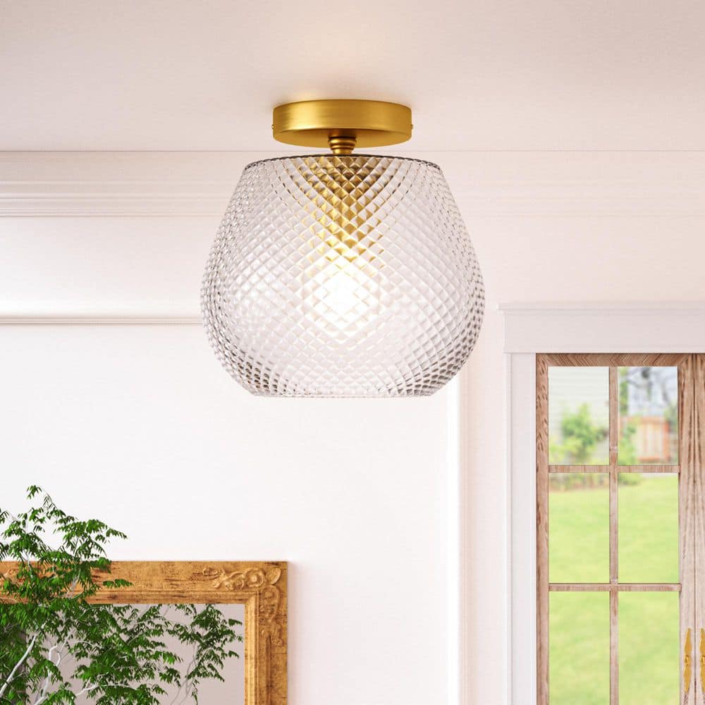 Raleigh 9.8 in. Gold Glass Modern Semi Flush Mount Lighting Hallway Bedroom Ceiling Lights Fixtures price history on PriceWatchPro