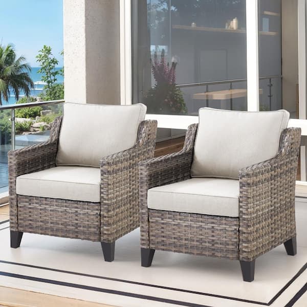 New Kalixx 2-Piece Patio Gray Wicker Outdoor Lounge Chair with Beige Cushions
