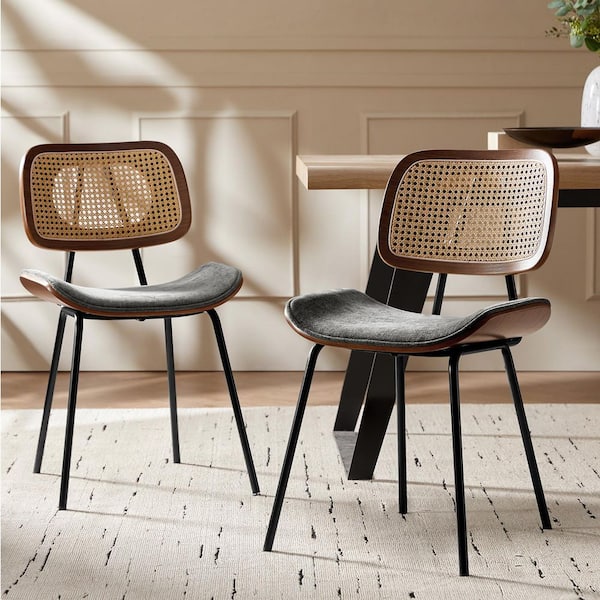 Brendi Dark Grey Mid-century Modern Dinning Chair with Rattan Woven Back