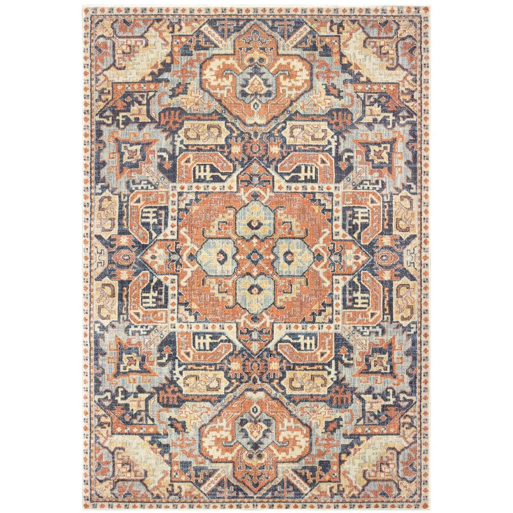 Palmer Blue/Orange 6 ft. x 9 ft. Aztec Area Rug