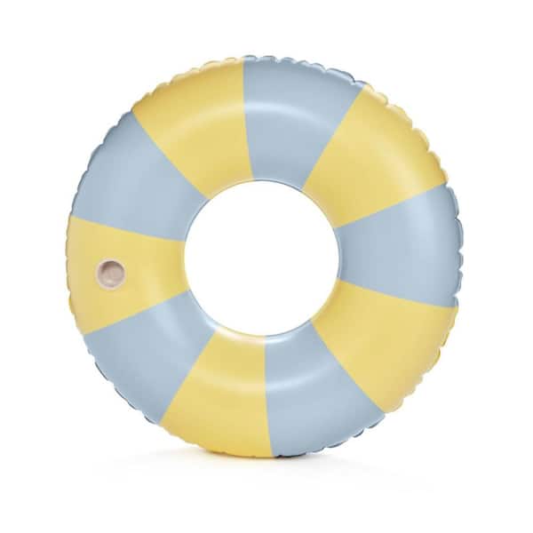 Giant Yellow & Blue Stripe Inflatable Pool Float with Cup Holder,48" Adult Inner Tube Swim Ring Pool Lounger