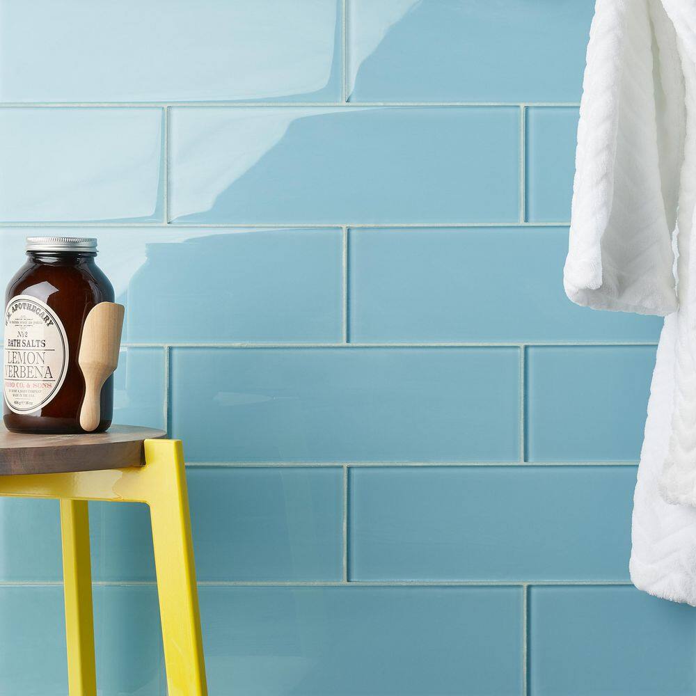 Lucid Blue Glass Subway Wall Tile Set