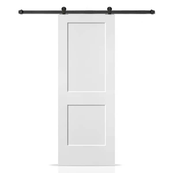 CALHOME 30 in. x 80 in. White Primed MDF Solid Core 2-Panel Shaker Interior Sliding Barn Door with Hardware Kit