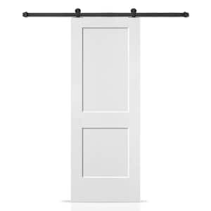 36 in. x 80 in. White Primed MDF Solid Core 2-Panel Shaker Interior Sliding Barn Door with Hardware Kit