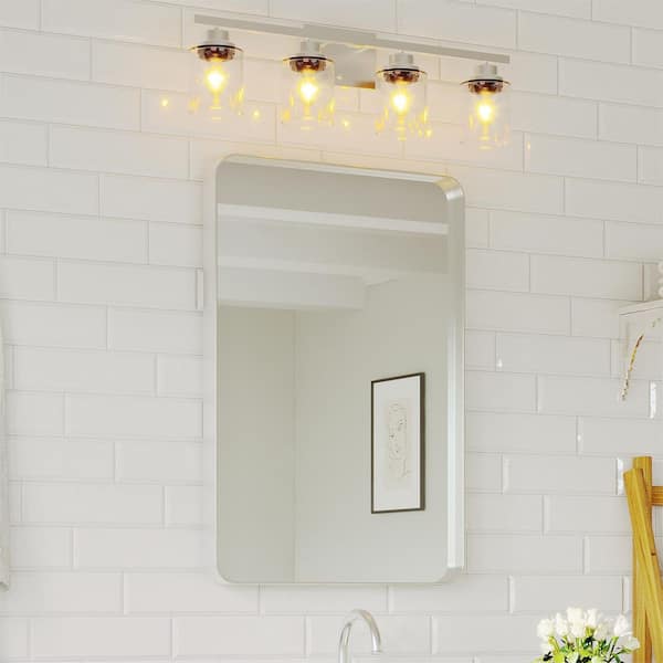 24 in. W x 36 in. H Rectangular Aluminum Framed Wall Bathroom Vanity Mirror in Brushed Nickel