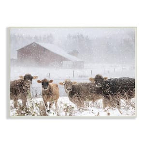Winter Farm Scene Cow Cattle Snowflakes Barn Design By Lori Deiter Unframed Animal Art Print 15 in. x 10 in.