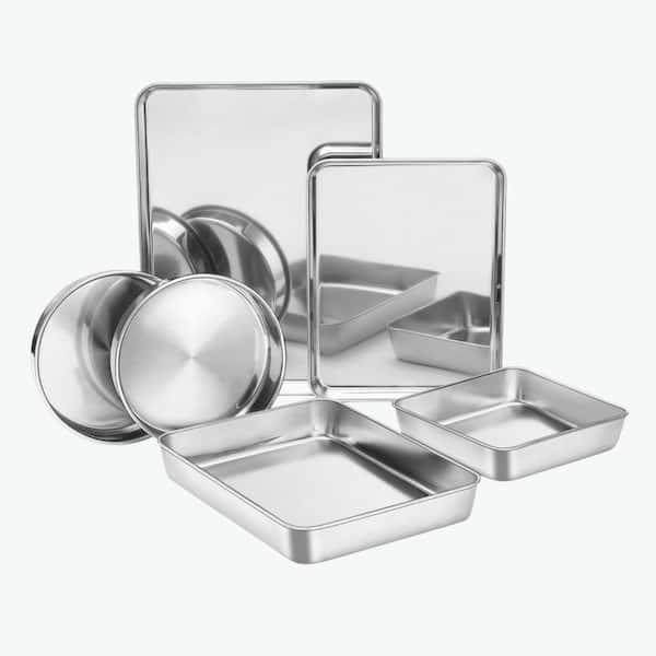 5 qt Stainless Steel Bakeware Set Silver Oven Safe Dishwasher Safe Non-Toxic Kitchen Baking Pan Set 6-Piece