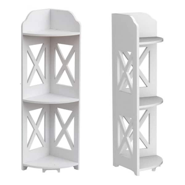 10.8 in. W x 31.5 in. H x 7.3 in. D Plastic Rectangular Corner Shelf Stand, Storage Organizer for Bathroom in White