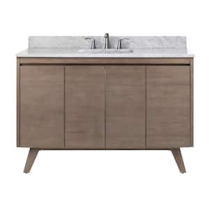Coventry 49 in. Vanity in Gray Teak with Marble Top Vanity Top in Carrara White with White Basin