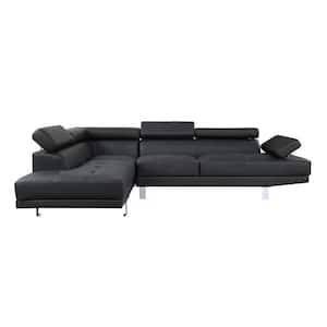 Connor 77 in. Armless 1-Piece Faux Leather L-Shaped Sectional Sofa in Black