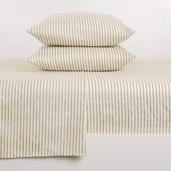 FRESHFOLDS 4-Piece Light Taupe Premium Soft Striped Microfiber Full Sheet Set