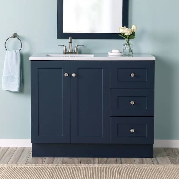 Glacier Bay Bannister 43 in. Single Sink Deep Blue Bath Vanity with Granite-Look Colorpoint White Cultured Marble Top (Assembled)