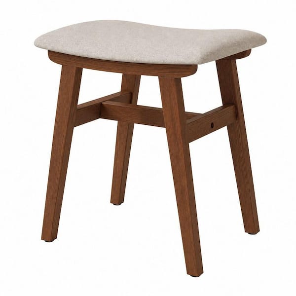 18.5 in. Tall Walnut Wood Makeup Vanity Stool, Bathroom Vanity Chair, Padded Foot Stool, Ottoman Foot Rest