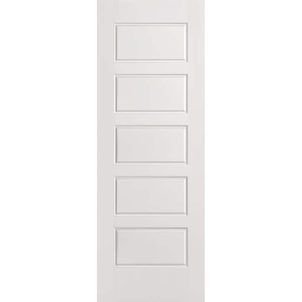 Masonite 30 in. x 84 in. Riverside Primed Solid Core 5 Panel Equal Interior Barn Door Slab