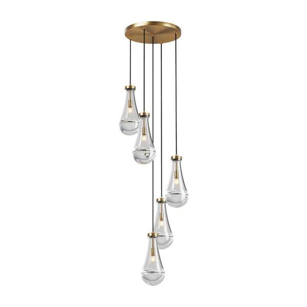 5-Light Gold Pendant Light with Frosted Glass Shade, without light source
