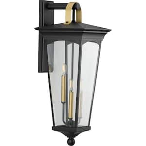 Chatsworth Collection 3-Light Textured Black Clear Glass New Traditional Outdoor Large Wall Lantern Light