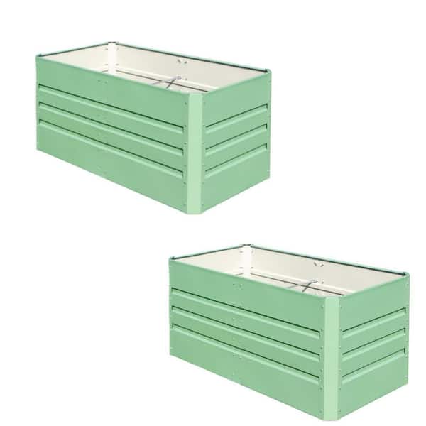 2-Piece Green Metal Galvanized Deep Root Raised Planter Box for Plants (48 in. L x 24 in. W x 24 in. H)