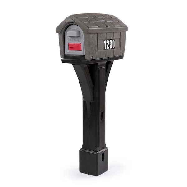 Simplay3 Classic Home Gray Stone / Black Post Mount Mailbox