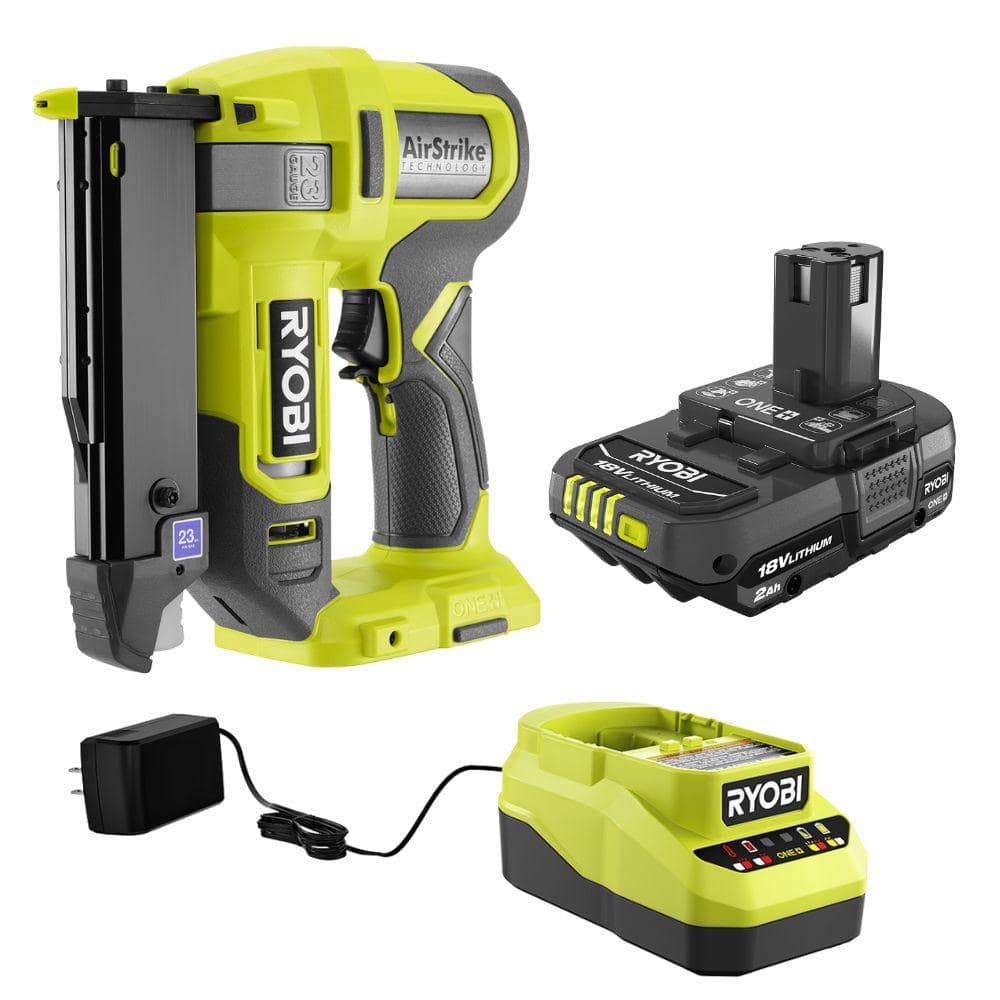 RYOBI ONE+ 18V Cordless Airstrike 23-Gauge Pin Nailer with ONE+ 18V 2.0 ...