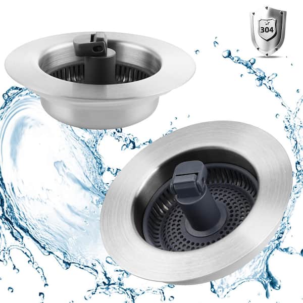 Unbranded 3-1/2 in. Kitchen Sink Drain Strainer and Stopper Combo, 2-Pack, Stainless Steel with Polished