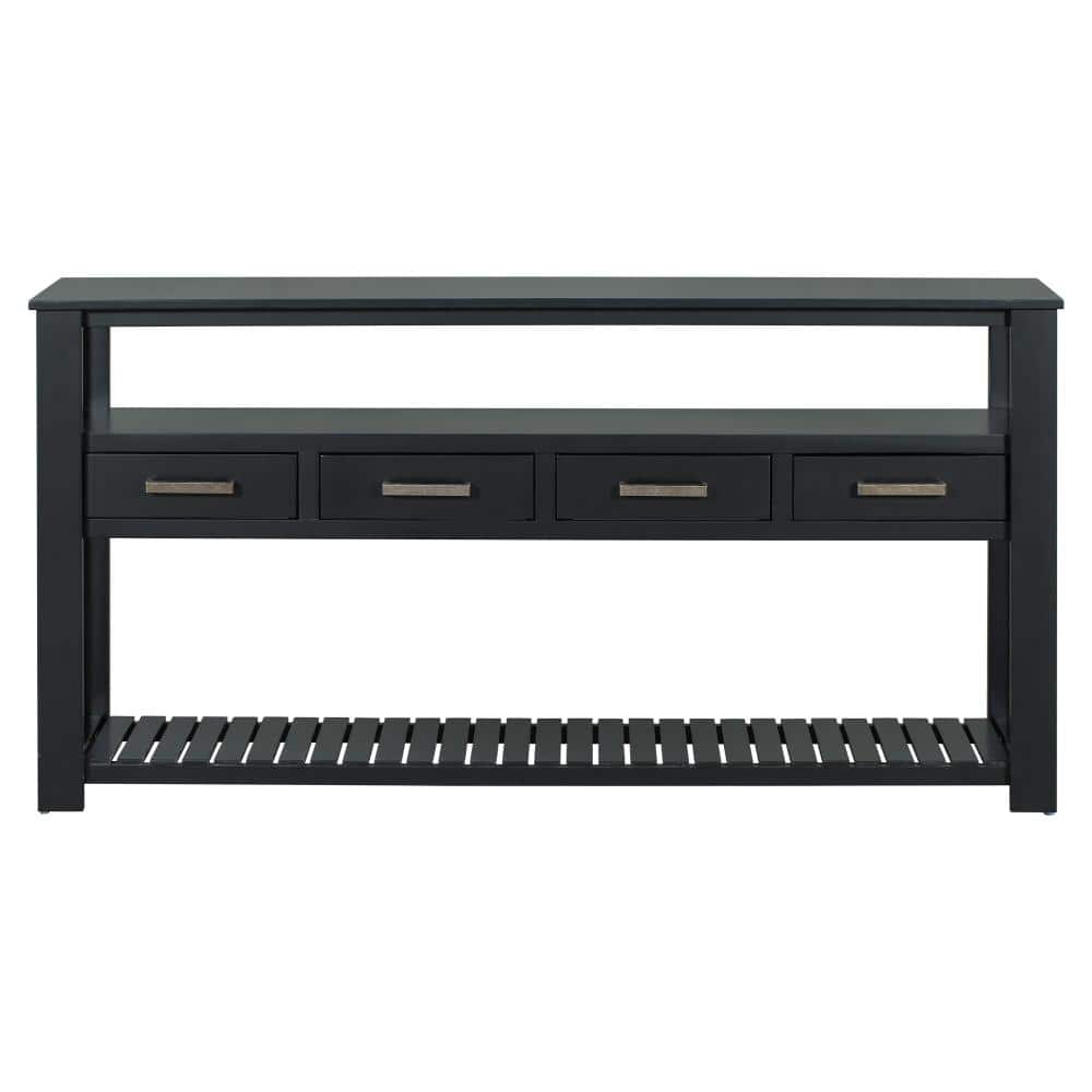61.5 in. Black Rectangular MDF Console Table with 4 Drawers, 3-Tier Open Shelves and Metal Handles price history on PriceWatchPro