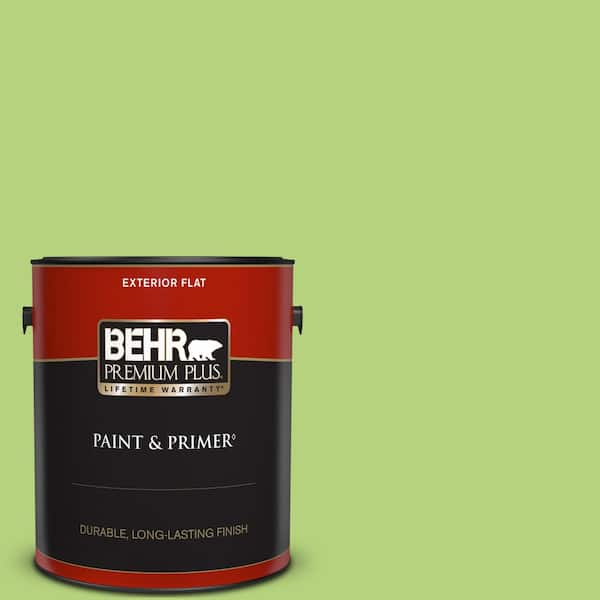 BEHR PREMIUM PLUS 1 gal. #420B-4 Tart Apple Flat Exterior Paint & Primer