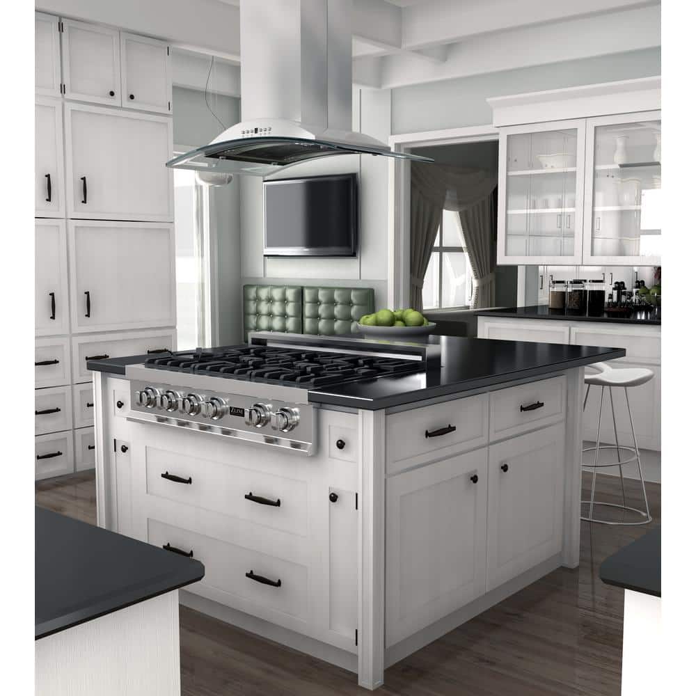 36" Stainless Steel and Glass Convertible Island Range Hood